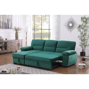 Kipling - Velvet Fabric Reversible Sleeper Sectional Sofa Chaise - Green