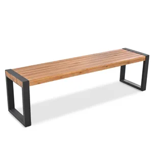 3 Pieces Outdoor Dining Table With 2 Benches, Patio Dining Set With Unique Top Texture, Acacia Wood 