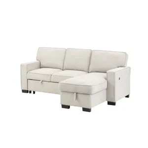 Estelle - Fabric Reversible Sleeper Sectional With Storage Chaise Drop-Down Table 2 Cup Holders And 