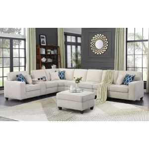 Ted - Sectional Sofa With Ottoman - Beige