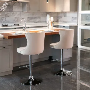 Swivel Velvet Barstools Adjusatble Seat Height From 25-33\", Modern Upholstered Chrome Base Bar Stoo