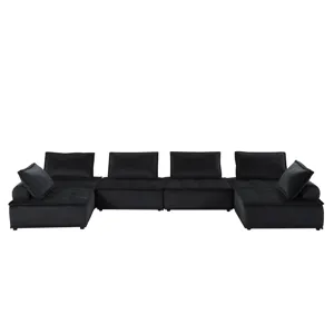 Anna - Velvet 6-Seater U-Shape Modular Sectional Sofa - Black