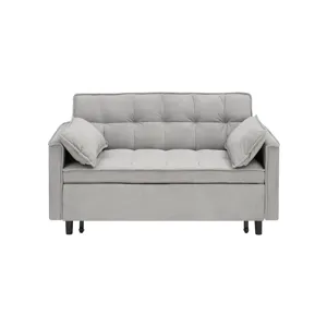 Two-Seat Casual Sofa With Pull Out Bed, Living Room Furniture - Light Gray