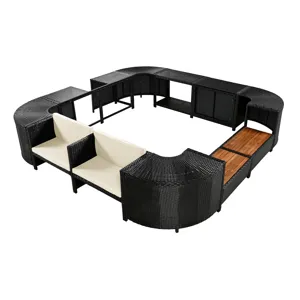 Spa Surround Spa Frame Quadrilateral Outdoor Rattan Sectional Sofa Set With Mini Sofa, Wooden Seats 