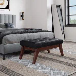 Draper - Mid Century Tufted Ottoman Bench - Distressed Black