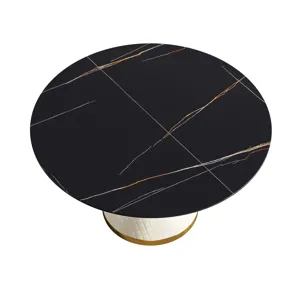 53.15\" Modern Artificial Stone Round Carbon Steel Base Dining Table, Can Accommodate 6 People - Bla
