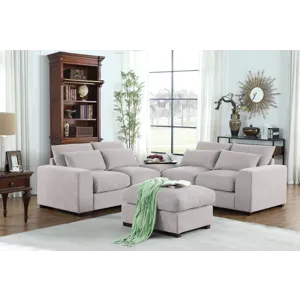Tatman - Linen Blend Sectional With 2 Ottomans - Light Gray