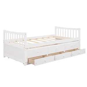 Twin Size Daybed With Trundle And Drawers - White