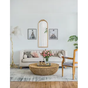 Wood Floor Mirror, Full Body Mirror Dressing Make Up Mirror For Bathroom Bedroom Living Room - Gold