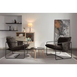 Upholstered Hanging Armchair With Arm Pocket Metal Frame (Set of 2), Crushed Foam Cushions And Skin-Friendly Braid For Living Room And Bedroom - Dark Gray