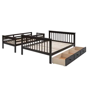Twin Over Full Stairway Bunk Bed With Drawer, Storage And Guard Rail For Bedroom, Dorm, For Adults -