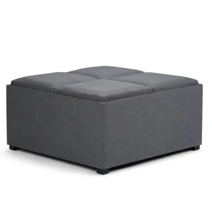 Avalon - Square Coffee Table Storage Ottoman - Slate Grey