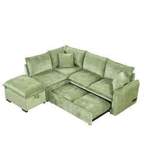 Convertible Sofa Bed Sectional Sofa Sleeper L-Shaped Sofa With A Storage Ottoman, Two Pillows, Two P