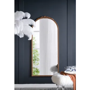 Hand Carved Rose Antique Mirror Frame, Large Arch Mirror Wall Decor For Living Room, Bathroom, Entry