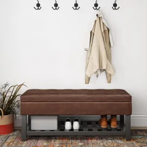 Cosmopolitan - Storage Ottoman Bench with Open Bottom - Distressed Saddle Brown
