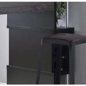 Home Bar Table With Wine Glass Compartment And Three Shelves - Distressed Grey & Black