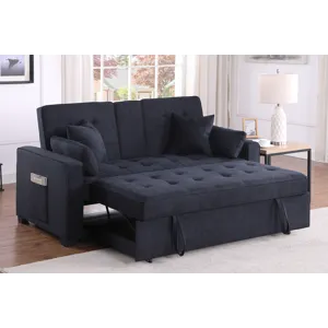 Cody II - 69.5\"W Dark Gray Woven Fabric Convertible Sleeper Loveseat With Cup Holder, Charging Port