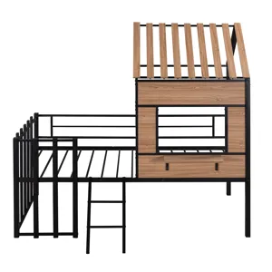 Twin Size Loft Bed With Roof, Window, Guardrail, Ladder Black