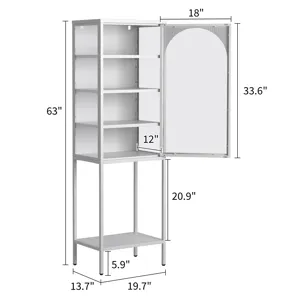 Metal Glass Door Display Storage Cabinet - 5 Tier Cube Bookshelf Storage Cabinet With 3 Adjustable S