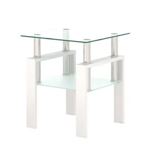 Modern Tempered Glass Tea Table, End Square Table For Living Room - Transparent / White