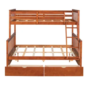 Twin Over Full Bunk Bed With Ladders And Two Storage Drawers - Walnut