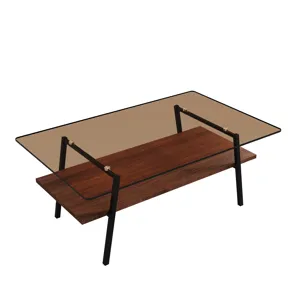 Rectangle Coffee Table, Tempered Glass Tabletop With Metal Legs, Modern Table For Living Room - Brow
