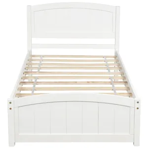 Twin Platform Bed With Headboard, Footboard And Wood Slat Support - White