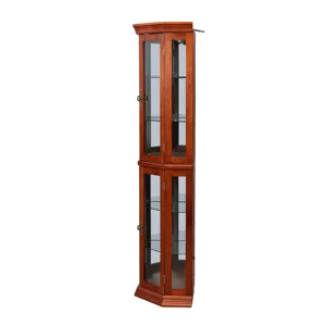 Corner Curio Cabinet With Lights, Adjustable Tempered Glass Shelves, Mirrored Back, Display Cabinet 