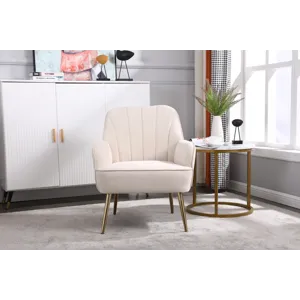 Modern Mid-Century Chair Velvet Sherpa Armchair For Living Room Bedroom Office - Beige