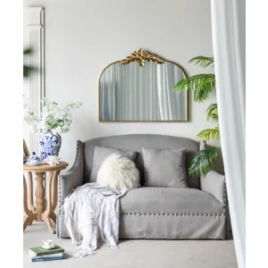 Arched Mirror With Metal Frame, Wall Mounted Mirror For Living Room Bedrrom - Gold