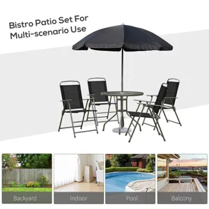 Outsunny - 6 Piece Patio Dining Set For 4 With Umbrella, Outdoor Table And Chairs With 4 Folding Din