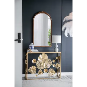 Elos Hand Carved Rose Antique Mirror Frame, Wood Arch Mirror Wall Decor For Living Room, Bathroom, E
