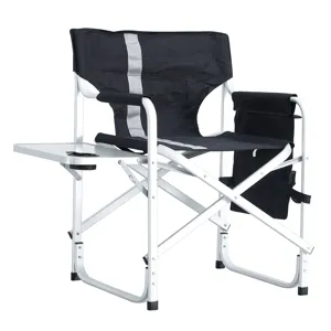 Padded Folding Outdoor Chair With Side Table And Storage Pockets, Lightweight Oversized Directors Ch