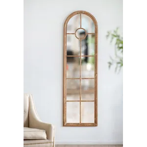 Half Round Elongated Mirror With Decorative Window Look Classic Architecture Style Solid Fir Wood In