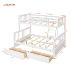 Twin Over Full Bunk Bed With Ladders And Two Storage Drawers - White