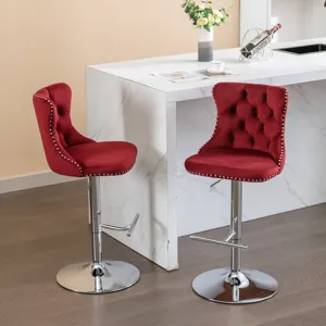 Swivel Velvet Barstools Adjusatble Seat Height From 25-33\", Chrome Base Bar Stools With Backs Comfo