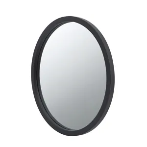 Circle Wall Mirror With Wooden Frame, Wall Mirror For Living Room - Black