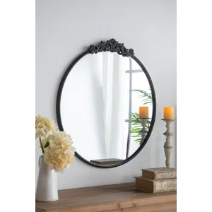 Classic Design Mirror With Round Shape And Baroque Inspired Frame For Bathroom, Entryway, Console Le