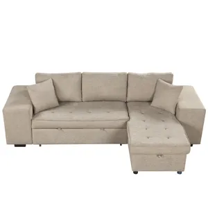 Modern L-Shape 3 Seat Reversible Sectional Couch, Pull Out Sleeper Sofa With Storage Chaise And 2 St