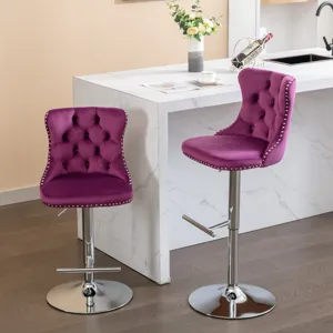 Swivel Velvet Barstools, Adjusatble Seat Height 1712PP (Set of 2) - Purple