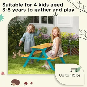 Outsunny - Kids Picnic Table Set With Wooden Table, Outdoor Bench Set With Seating For 4 Kids Ages 3