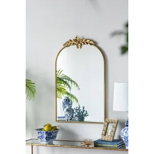 Arched Wall Mirror With Metal Frame, Wall Mirror For Living Room, Bedroom Hallway - Gold