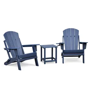 Folding Outdoor Adirondack Chair (Set of 2) And Table Set, Hdpe All-Weather Folding Fire Pit Chair, 