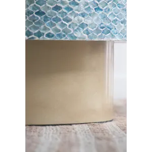 Unique Hyperion Capiz Inlay Drum Coffee Table With Gold Pedestal Base - Multi