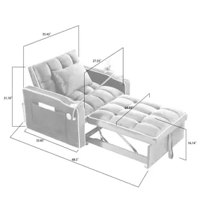Convertible Sleeper Chair Sofa Bed Adjustable Pull Out Sleeper Chair Bed Multi-Pockets Folding Sofa 