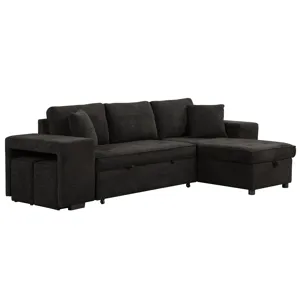 Modern L-Shape 3 Seat Reversible Sectional Couch, Pull Out Sleeper Sofa With Storage Chaise And 2 St