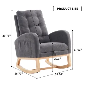 Accent Rocking Chair With Footrest High Back Rubber Wood Rocking Legs Bedroom Living Space - Gray