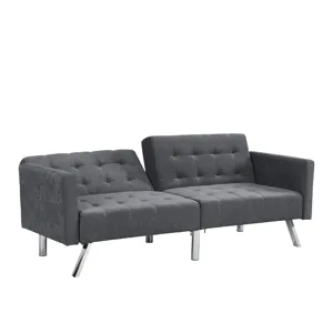 Futon Sofa Bed Convertible Folding Lounge Couch, Armrests - Dark Gray