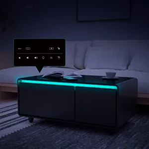 Modern Smart Coffee Table With Built-In Fridge - Bluetooth Speaker, Wireless Charging, Touch Control