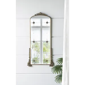 Antique Arched Mirror With Metal Frame, Full Length Mirror For Living Room Bathroom Entryway - Gold